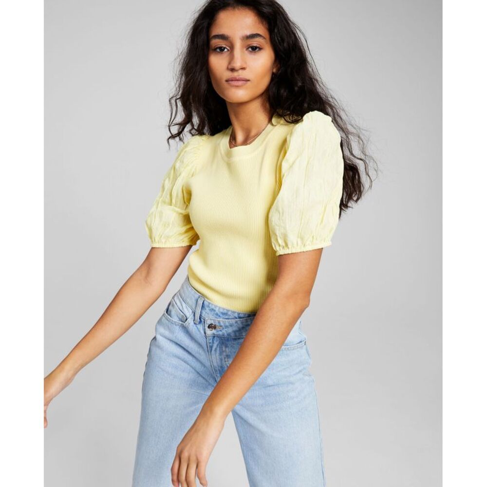 And Now This Now This Womens Puff Sleeve Knit Top